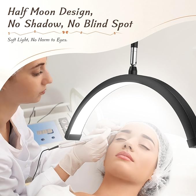 Half Moon Light with Clamp, LED Manicure Table Lamp, Desk Lamp for Nail Desk, Eyelash Extensions, Skincare and Tattoo, 5 Brightness Levels and 5 Color Modes, Remote Control (Black)