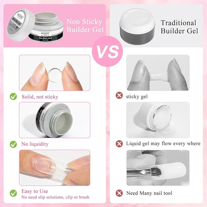 MIZHSE Non-Sticky Solid Builder Gel For Nails, 30g Clear and Pink Sculpting Building Carving Modeling Hard Gel for Nail Strengthen Nail Extension 3D Nail Art for Soak Off Manicure Kit DIY Home Gift