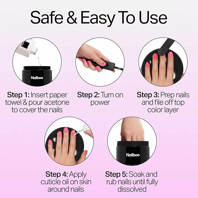 Nailboo Acetone Nail Polish Remover & Heated Soak Off Bowl Kit – Pure Acetone 16fl oz & Electric Nail Removal System for Dip Powder, Gel Polish, Acrylic & Press Ons