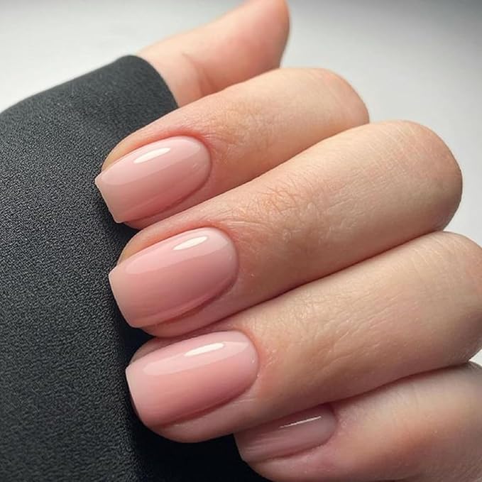 Modelones Pink Press on Nails, Christmas Short Square Fake Nails, Reusable Nail Kit with Nail Glue Adhesive Tabs Mini Nail File, Nails Press Ons 32Pcs 16Sizes, Women Girl Gift