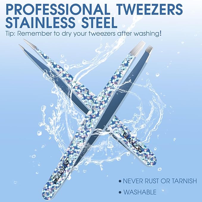 TsMADDTs Eyebrow Hair Removal Tweezer, 2-Pack Slant and Point Tip Tweezers for Women and Men Eyebrows, Facial and Ingrown Hairs, Stainless Steel