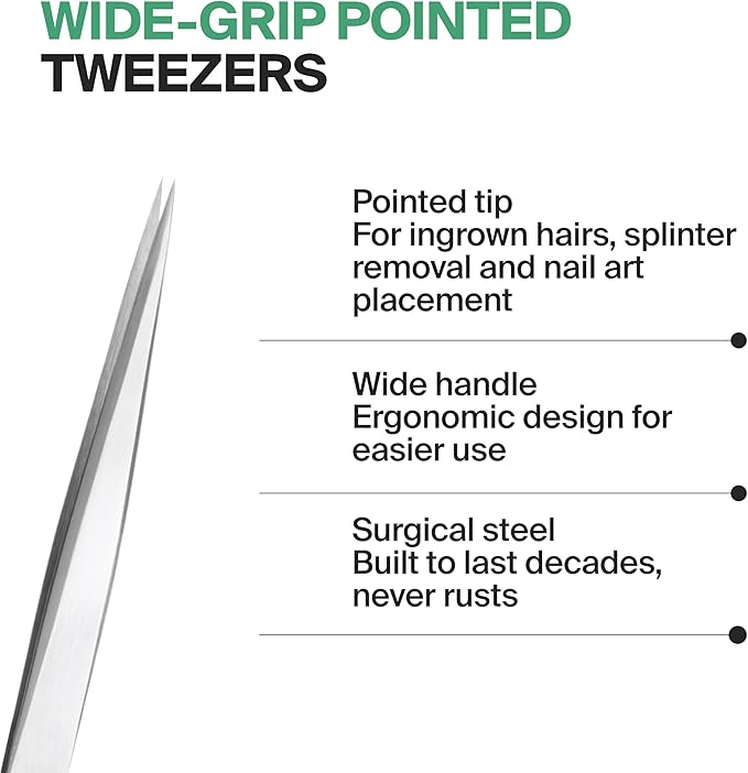 GERMANIKURE Professional Wide Grip Pointed Tweezers - FINOX Stainless Steel Sharp Professional Tweezers in Leather Case - Easy to Use - Ethically Made in Solingen Germany -4405