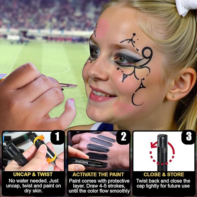 Jim&Gloria Water Resistant Under Eye Black Baseball Drip Accessories for Athletes, Anti-Glare Eyeblack Softball Stuff Lacrosse Football Gear Soccer Game Day Team Sports Gift - 8 Black Face Paint Stick