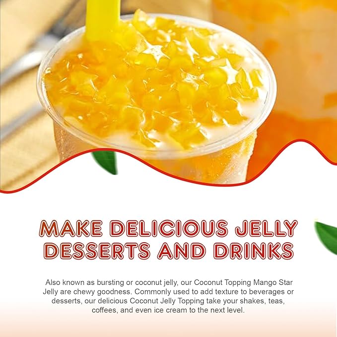 New Fanale Coconut Jelly Topping nata de coco for Boba Tea | Ice Cream | Yogurt | Smoothie | Milk Tea | Desserts Mango Star Shaped, 6.6 pound (Pack of 4) | JEL004-CS