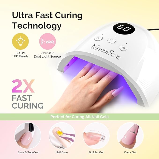 MelodySusie Gel Nail Polish Kit with UV Nail Lamp - Handheld UV Light Christmas Gift for Women Plant Based Hema Free Pink Gel Polish Set with No Wipe Glossy Top Coat Base Coat Builder Manicure Tools