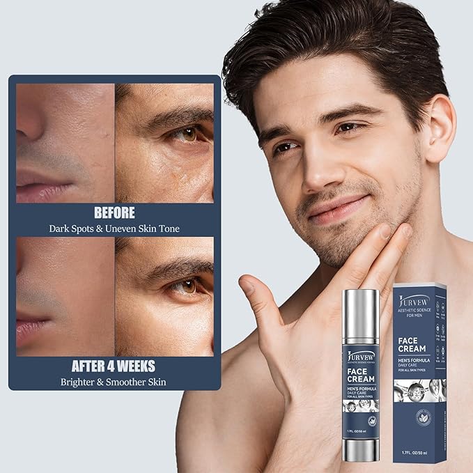 6-in-1 Face Cream for Men - Anti-Aging Moisturizer with Hyaluronic Acid & Niacinamide, Reduces Wrinkles, Dark Spots, Under Eye Bags, For Dry Skin, Daily Hydrating Face & Eye Treatment (1.7 Oz)