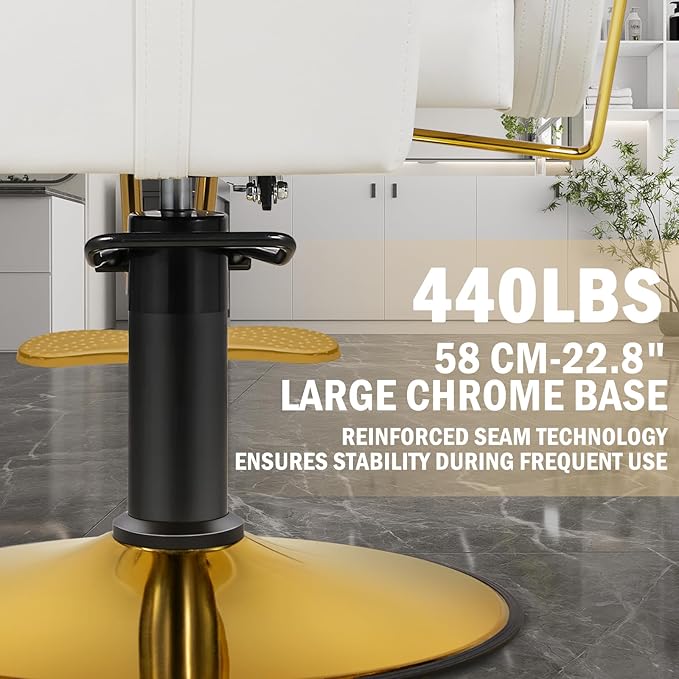 Salon Chair for Hair Stylist, Reclining Hair Salon Chair for Home, Barber Styling Chairs with Heavy Duty Hydraulic Pump, 360 ° Swivel, Multi-Function Beauty Spa Equipment White Gold