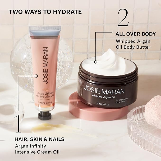Josie Maran Whipped Argan Oil Body Butter Trio - Skin Firming Cream with Whipped Shea Butter & Avocado Oil - 3-Piece Body Butter Gift Set - Unscented (2 x 2 Oz) & Vanilla Apricot (2 Oz)