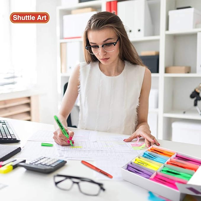 Shuttle Art 144 Pack Highlighters, Highlighters Assorted Colors Set, 8 Bright Colors Chisel Tip Highlighter Markers Bulk for Kid and Adult Coloring, Highlighting as School Supplies