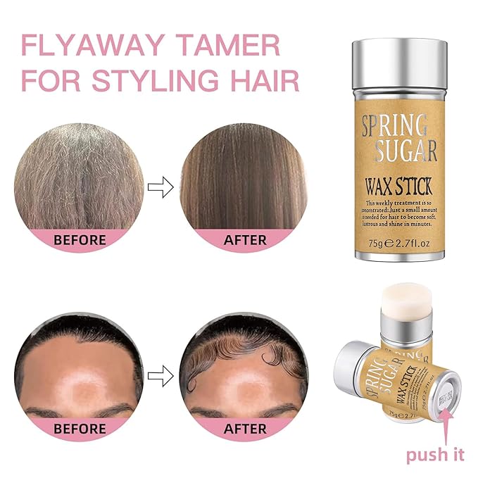 Hair Wax Stick & Boar Bristle Hair Brush – Edge Control & Flyaway Tamer Slick Back Hair Brush for Women Men Kids, Suitable for All Hair Types, Sleek Styles, Ponytails, Buns & Baby Hairs