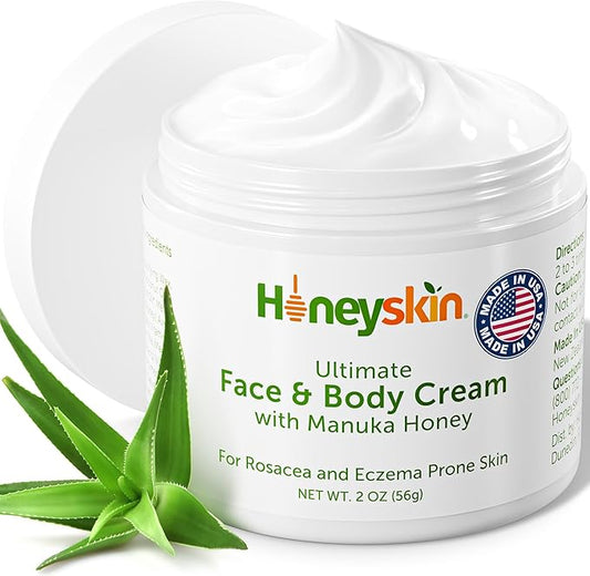 Hydrating Face Moisturizer & Body Cream with Manuka Honey Cream - Organic Face Moisturizer with Honey for Extremely Dry Skin - for Dry & Itchy Skin, Rosacea & Eczema Prone Skin 2oz