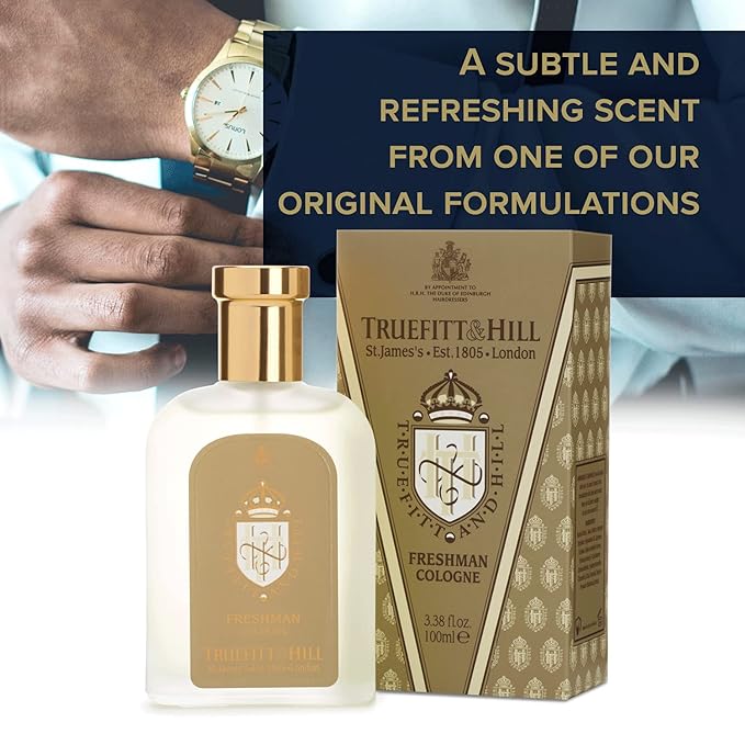 Truefitt & Hill Luxury Cologne - Freshman - Premium Long-Lasting Citrus and Bergamot Men's Fragrance Presented in a Beautifully Etched Traditional Atomizer Bottle - 3.38 oz.