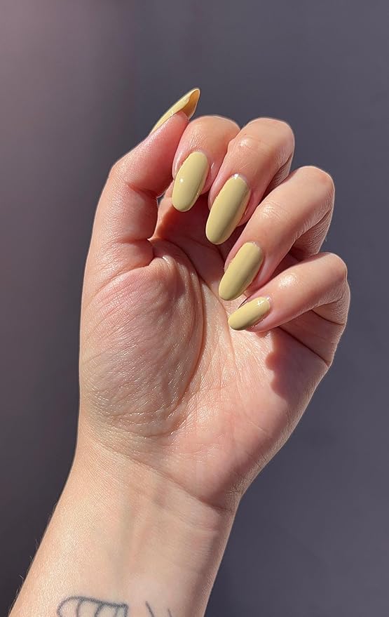 Wooyas Press on Nails Almond,Tan Color Handmade Gel Fake Nails Medium Glossy,Fall Reusable Lightweight Natural Fake Nail in 12 Sizes - 24 Pcs Soft Gel Glue On Nails Kit