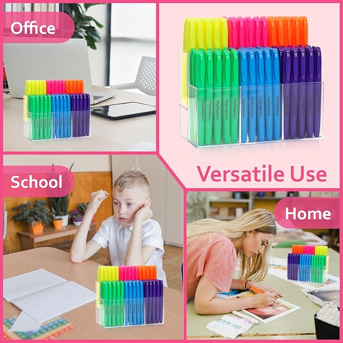 90 Pack Highlighter Set Assorted Colors with 6-Section Highlighter Holder Chisel Tip Highlighters Bulk Highlighters No Bleed Bible Journaling Pens Colored for Office Classroom Teacher Supplies