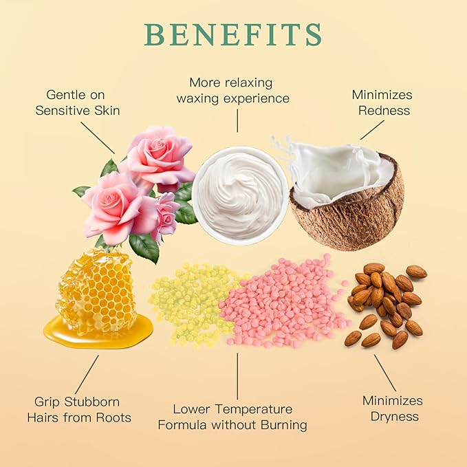 Wax Beads for Hair Removal, Bouvetan 1.3Lb/21oz Hard Wax Beans for Brazilian Waxing, Hard Wax for Eyebrow, Face, Bikini, Legs, Body for Women Men Hair Removal with 10pcs Sticks, 6 Packs