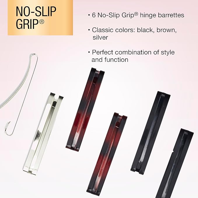 Scunci by Conair No-Slip Grip Stay Tight Barrettes - hair barrettes for women - hair accessories for women - Assorted Neutral Metallic Colors - 6 Count