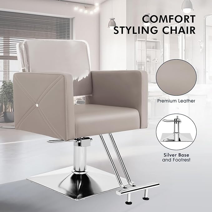 Artist hand Grey Salon Chair for Hair Stylist with Back Cover, Hydraulic Hair Chair 360 Swivel Barber Chair, Beauty Salon Equipment for Hair Stylist, Max Load Weight 330 Lbs