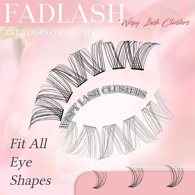 FADLASH Lash Clusters Wispy Eyelash Clusters Natural Individual Lashes 10-16 mm and Waterproof Cluster Eyelash Extensions with Soft Thin Band (DV07, 10-16mm)