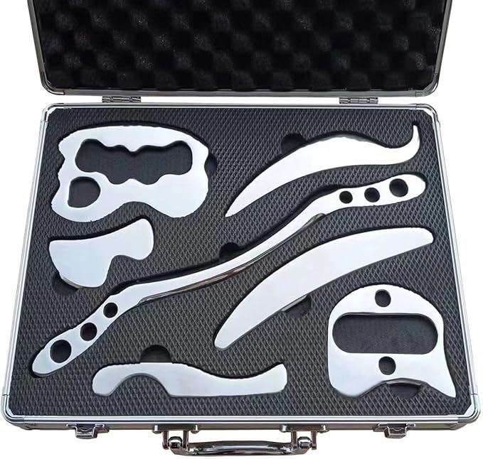 Gua sha Set, IASTM Tool Gua Sha Stainless Steel Muscle Scraper Set of 6 Picese for Soft Tissue Therapy and Reduce Arms,Legs,Back, Shoulder Muscle Pain(7C pcs)……