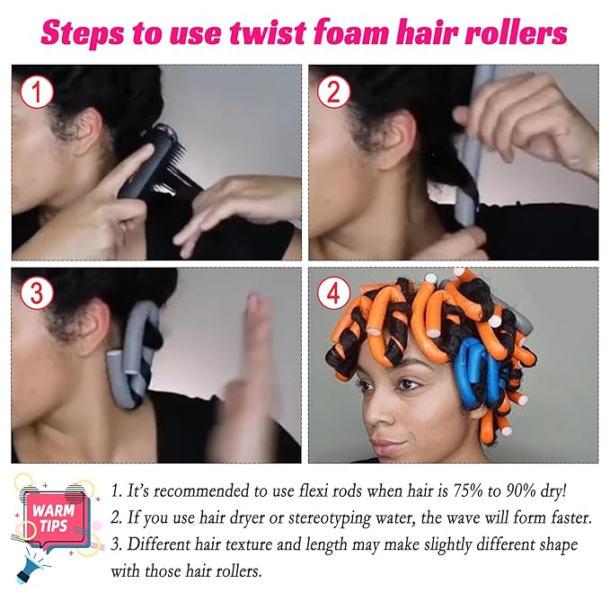 30PCS 9.45" Flexible Curling Rods,Heatless Twist Soft Foam Hair Rollers Home Use for Women Girls Long and Short Hair to Sleep in, (0.55 x 9.45 Inch, 3 Colors)