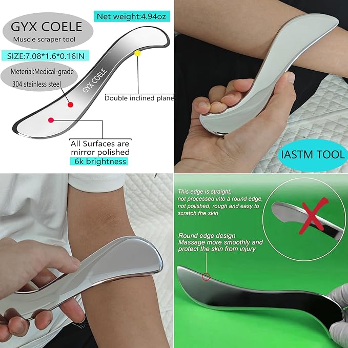 4 in 1 Muscle Scraper Tool Set, IASTM Physical Therapy Massage Tools with Storage Case, Gua Sha Massage Scraper Scraping Tool Physical Therapy (4PCS Set)