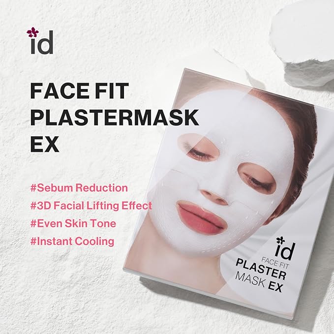 idplacosmetics ID FACE FIT PLASTER MASK EX (4 Sheets) — Kaolin Clay Sheet Mask Set for Pore-Look & Oil Control, Korean Skincare Two-Piece Dry-Down Mask for Smoother Texture & Matte Finish