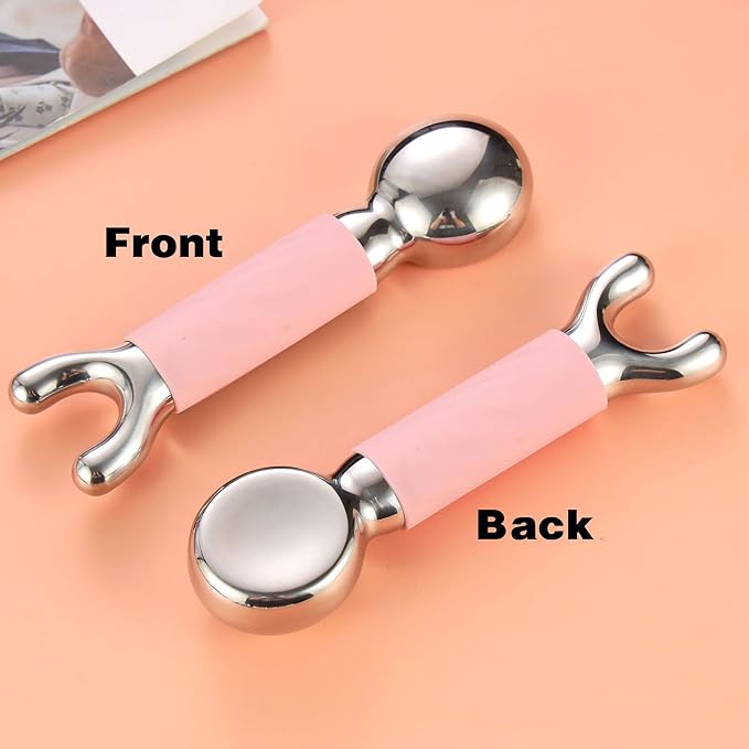 Ice Globes for Face & Eyes, Stainless Steel Facial Cryo Stick with Silicone Grip, Dual - Head for Face & Eyes, Reduces Puffiness & Wrinkles