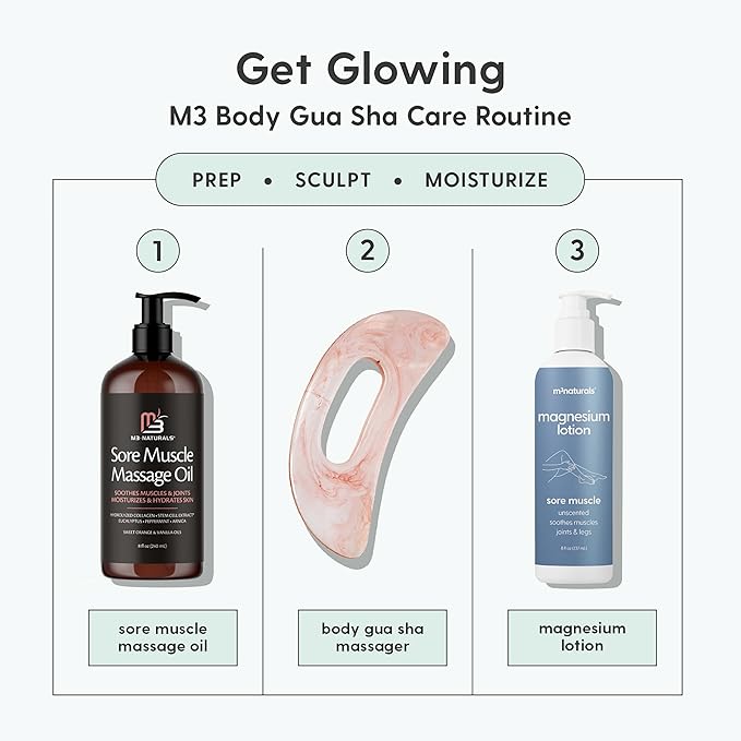 Large Body Gua Sha Tool for Lymphatic Drainage, Cellulite, Sculpting and Sore Muscles, Grip-Friendly Massager with Smooth Resin & Ergonomic Design for Jawline, Neck, Thighs and Stomach by M3 Naturals