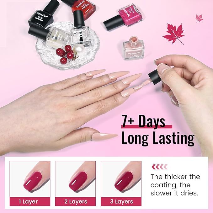 12 PCS Nail Polish Set With 10 Colour Combo, 2 PCS Base And Top Coat,Fast Drying Nail Polish For Home DIY And Beginners.