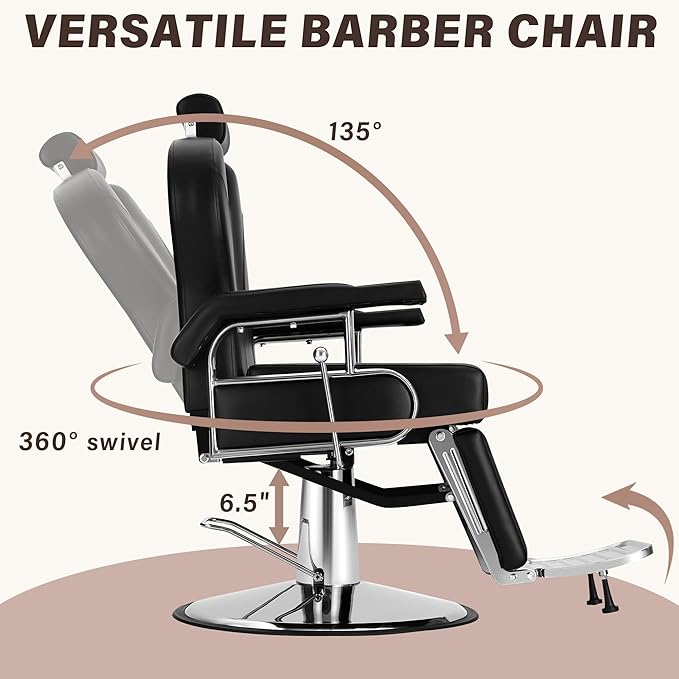 Barber Chairs for Barbershop Salon Chair Professional Heavy Duty Hydraulic Reclining for Salon Barbershop Hair Stylist Hair Armchair for Hair Stylist Black