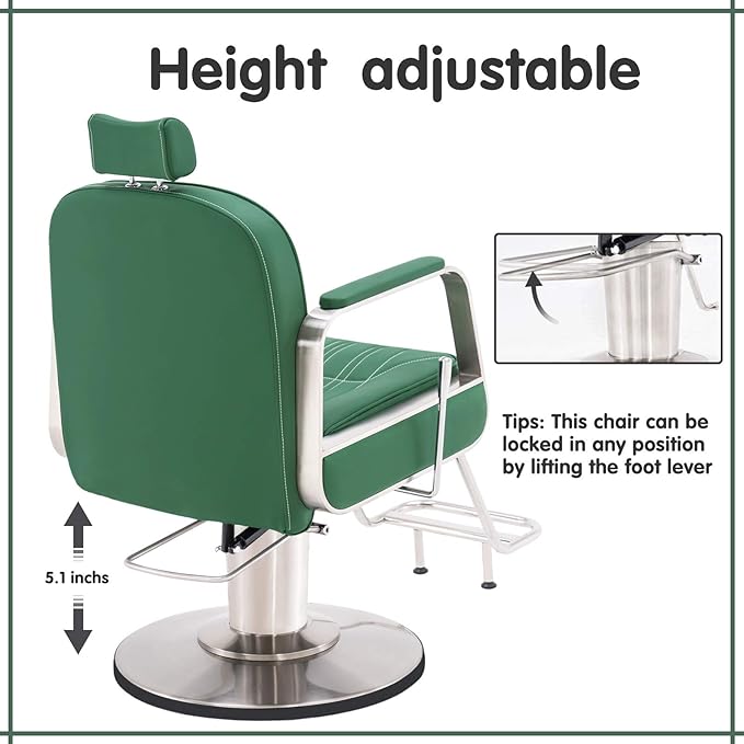 BarberPub Salon Chair for Hair Stylist, All Purpose Hydraulic Barber Styling Chair, Beauty Spa Equipment 8548 (Green)