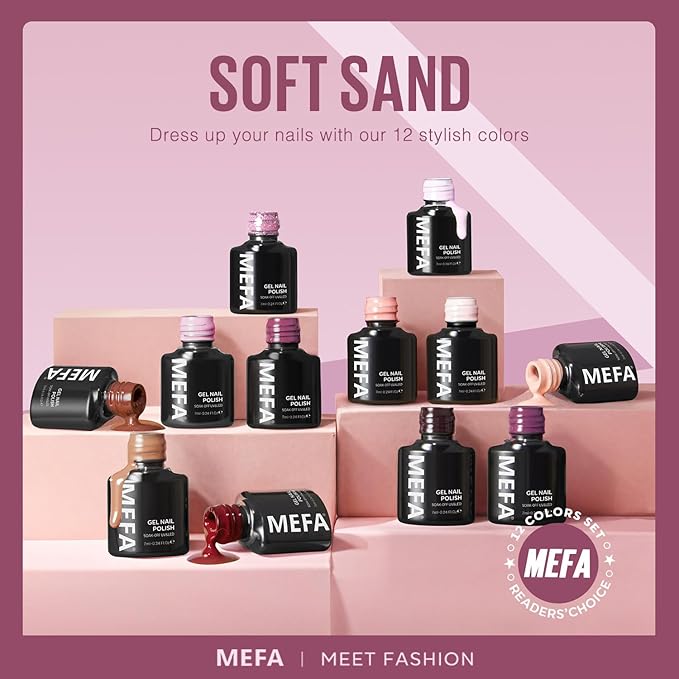 MEFA Gel Nail Polish Set, 12 Colors Purple Gel Polish Set Burgundy Red Nail Polish Soak Off Pink Nude Brown Nail Gifts for Women Girl DIY Salon Home Manicure