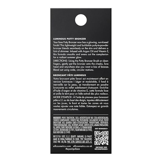 e.l.f. Luminous Putty Bronzer, Lightweight Putty-to-Powder Bronzer For A Radiant, Glowing Finish, Highly Pigmented, Vegan & Cruelty-Free, Sun Chaser