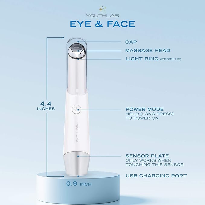 Eye & Face Wand/Tool – Heated Eye Wand with Vibration for Puffiness, Tired Eyes, Brighter Under Area, Redness Relief, Product Absorption, Smoother Skin & Relaxing Massage