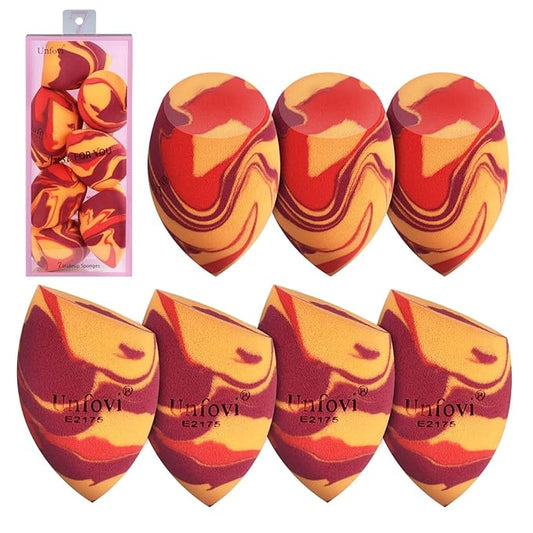 Tri Color Makeup Sponge, Low Absorption Latex Free Soft Makeup Sponges For Foundation,7pcs Beauty Sponge Blender for Power&Cream,Liquid(Burgundy+Red+Orange)