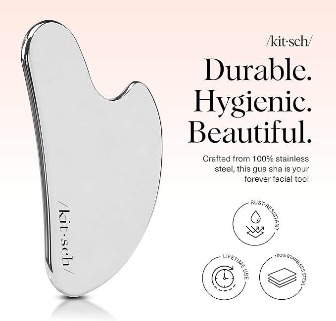 Kitsch Stainless Steel Gua Sha Facial Tools - Guasha Tool for Face, Face Sculpting Tool, Jawline Shaper, Double Chin Reducer, Body Gua Sha Tools, Lymphatic Drainage Massager, Facial Skin Care - Silver