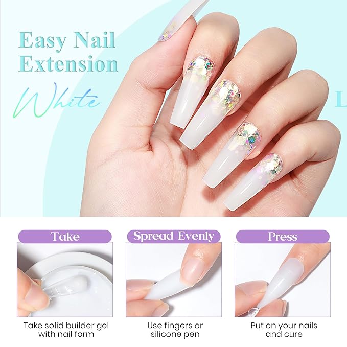 MIZHSE Solid Builder Gel for Nails, 60g White 3D Gel Nail Art Sculpting Non-Sticky Carving Hard Extension Soak Off UV LED for Salon Manicure Home DIY