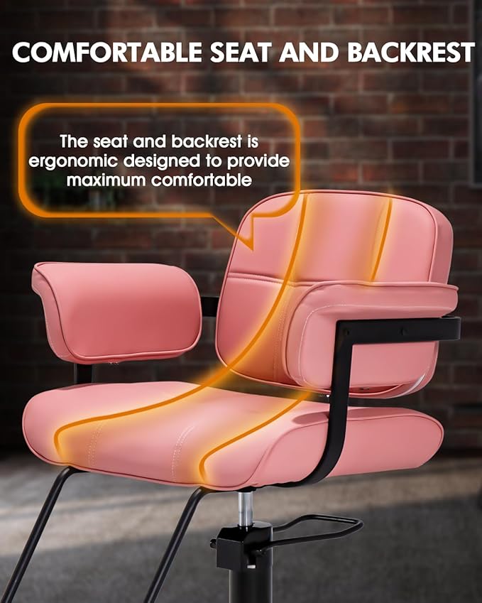 Barber Salon Chair, Extra Wide Hair Styling Chair with Heavy Duty Hydraulic Pump, 360° Swivel Height Adjustable Braiding Design, Luxury Beauty Salon and Barbershop Equipment, Pink