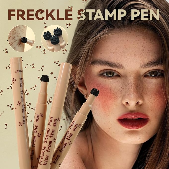 AKARY Stamp Freckle Pen Natural Lifelike Fake Freckles Makeup, Waterproof Long Lasting Quick Dry 5 Comb Corners Natural Like Face Freckle Makeup Pen for Effortless Sunkissed Makeup, 03-Chestnut