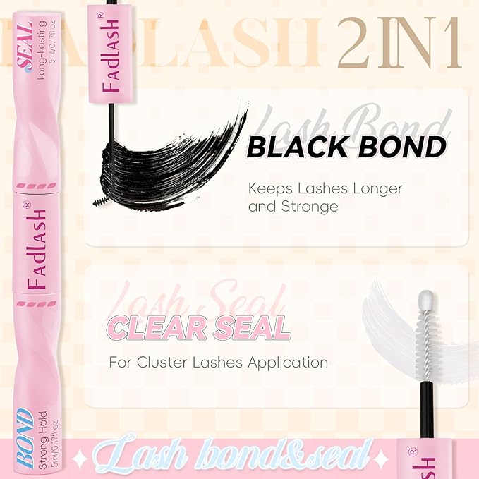 FADLASH Lash Bond and Seal Eyelash Glue DIY 2 in 1 Lash Clusters Glue with Mascara Wand for Strong Hold 72 Hours Long Lasting 10ml