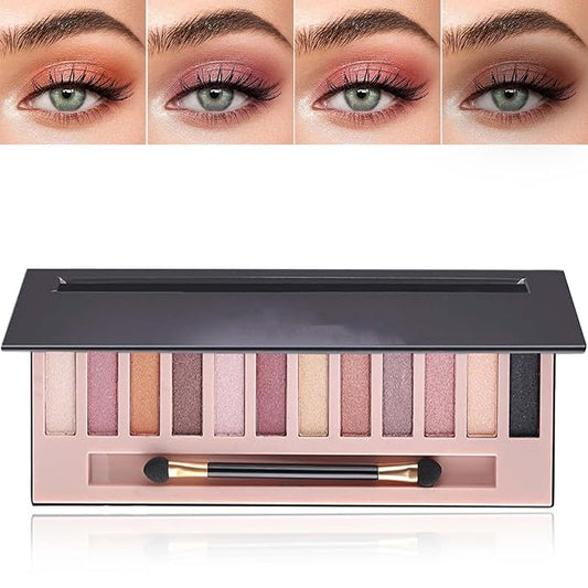 12 Colors Naked Eyeshadow Palette,Shimmer Glitter Eye Shadow Palette Makeup Natural Highly Pigmented Smokey Eyeshadow Palettes,Long-lasting Makeup Pallets for Women(Shimmer)