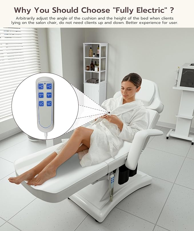 Icoget Fully Electric Tattoo Chair Esthetician Bed for Clients, 3-Motor Adjustable Spa Table Facial Bed for Lashing, Waxing, Professional Aesthetics Chair for Salon, White