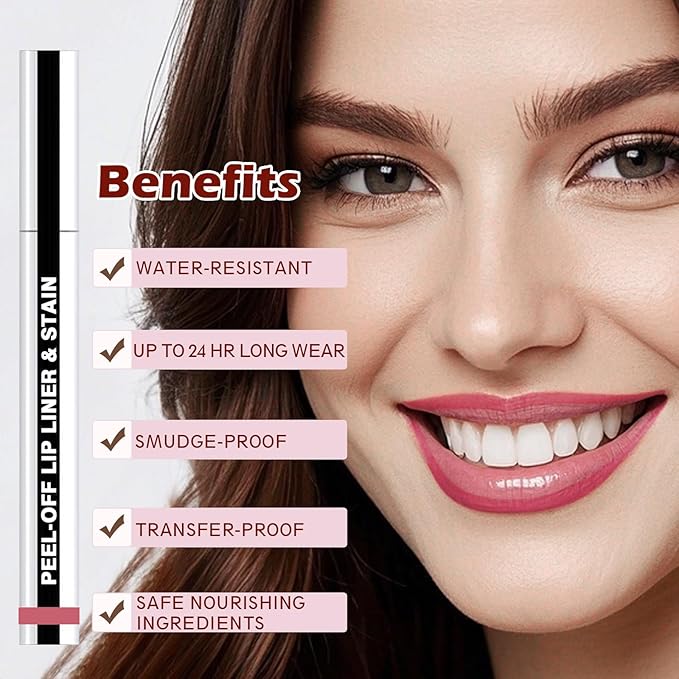 Lip Liner Stain Peel Off with Tweezer, Long Lasting Matte Lip Tattoo, Highly Pigmented Color Lip Makeup, Waterproof, Transfer-proof Lipstain for Women, for All Skin Types Cool Rose