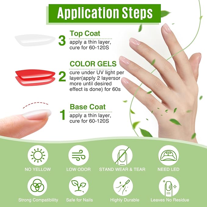 MEFA 2 Pcs 15ml Gel Top Coat and Base Coat Set, No Wipe Gel Nail Polish Base and Top Coat, Long Lasting Glossy Shine Effect Soak Off LED Nail Lamp Top Base Coat Nail Art DIY Manicure Holiday Gifts