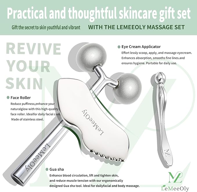 2Pcs Gua Sha Facial Tools Stainless Steel, Detailer GuaSha Set for Face Neck, Natural Skin Care Metal Gua Sha Lymphatic Drainage Face Massage Tool, Gift for Women (Detail Guasha Set)