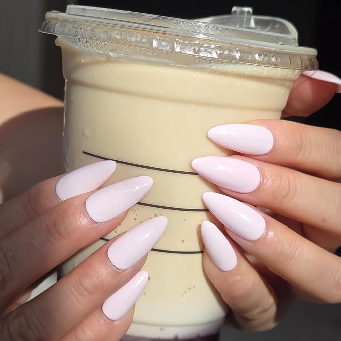 Light Pink Press On Nails - Handmade Medium Almond Gel Acrylic 10pcs Reusable (Summer Dream, Size S)