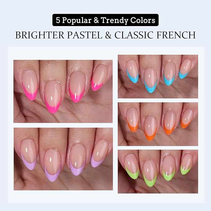BTArtboxnails XCOATTIPS French Gel Nails - French Tip Press on Nails, Short Almond Nail Tips, Brighter Pastel Soft Gel Nails False Nail, Soak Off Acrylic Fake Nails Art Extensions