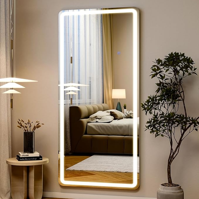 26x68 inch Full Length Mirror with Lights, LED Lighted Floor Standing, Hanging Mirror Full Length with Stand Free, Full Body Dressing Mirrors with Dimmable 3 Color LED