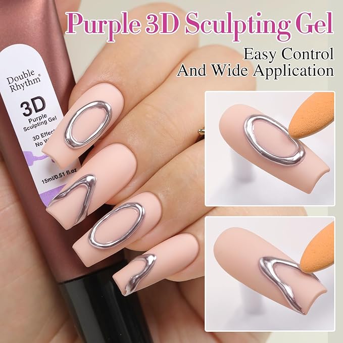 Double Rhythm 0.5 Oz 3D Nail Gel Nail Art Sculpting Polish No Wipe for Nail Designs DIY Nail Art for Drawing, Molding and Decoration (3D Sculpting Gel Purple)
