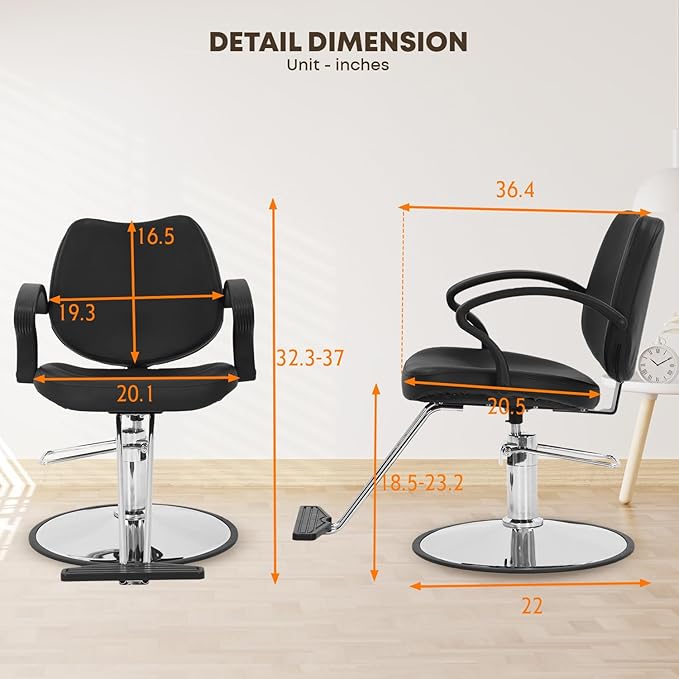 Barber Chair - Heavy Duty Hydraulic Pump Hair Cutting Chair with 360 Swivel & Ergonomic Design for Women & Men, Black